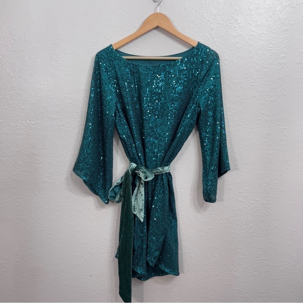 NWT Anthropologie All over sequin green dress size medium size M Christmas dress - Picture 3 of 15